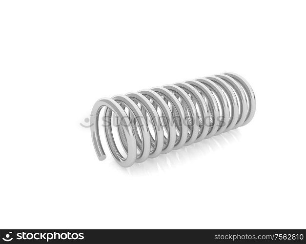 Metal stainless spring on a white background. 3d render illustration.. Metal stainless spring on a white background.