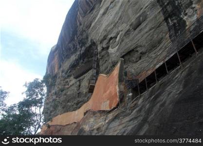 Metal staircase on the Sigiriya rock, Sri Lanka