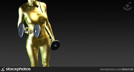 Metal Steel Woman Lifting Weights as a Fitness Concept