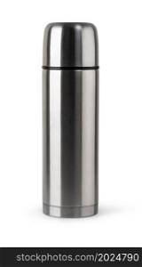 Metal thermos, isolate on a white background.. Metal thermos