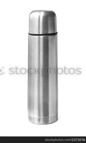 metal thermos isolated on white background