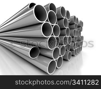 Metal tubes over white background. 3d computer generated image