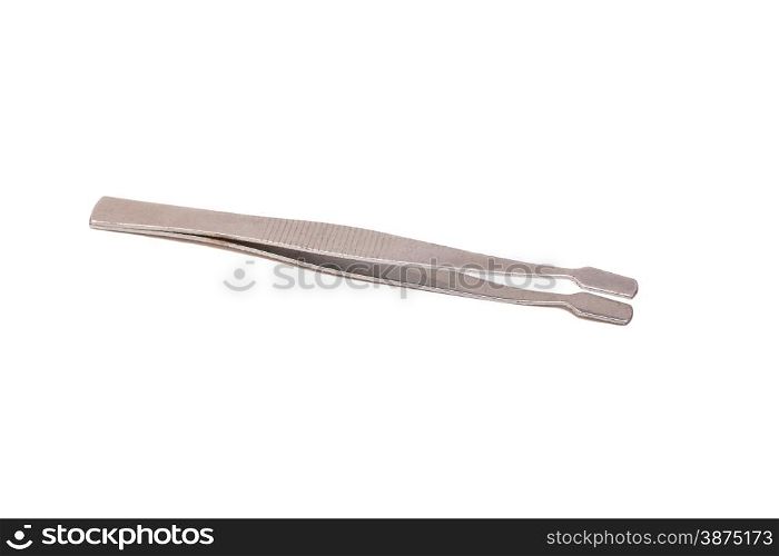 metal tweezers on a white background