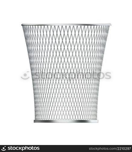 Metal wastepaper basket isolated on white background