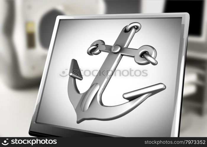 metallic anchor on monitor in laboratory