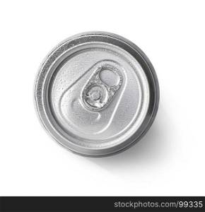 metallic can on white background, view from the top with clipping path