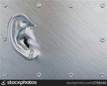 Metallic ear on abstract dirty background. 3d
