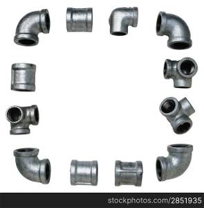 metallic fittings isolated over white background