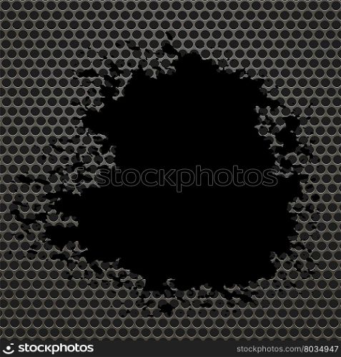 Metallic Grid Perforated Background. Metallic Grid Perforated Background. Black Splatters. Grey Metal Circle Pattern