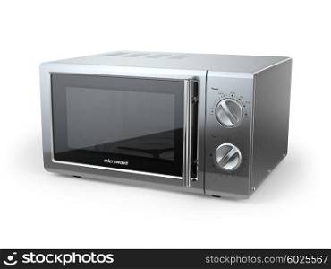 Metallic microwave oven isolated on white background. 3d