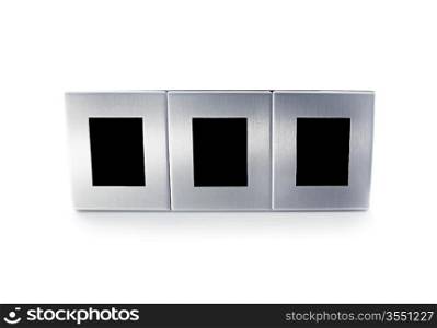 Metallic modern triplex picture frame isolated on white background