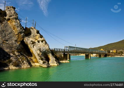 Metallic Road Bridge Across the River in Spain