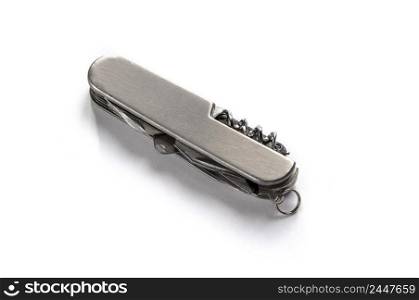 Metallic swiss knife isolated on white background. Metallic swiss knife isolated on white