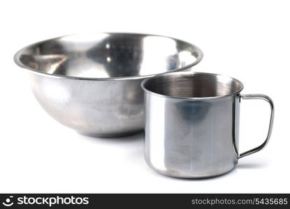 metallic tableware isolated on white background