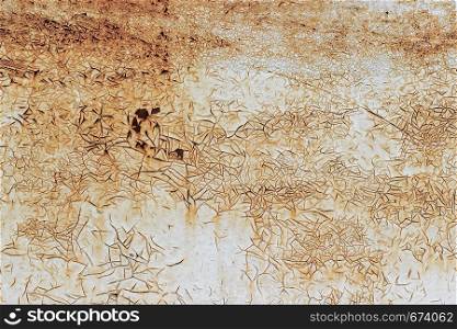 Metallic white painted surface with rusty spots and stains as texture, background.