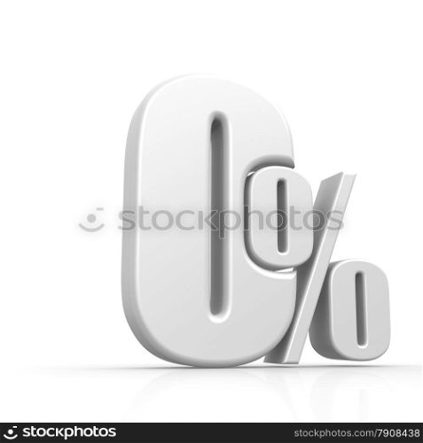 Metallic zero percent symbol on the white background image with hi-res rendered artwork that could be used for any graphic design.. Metallic zero percent symbol on the white background