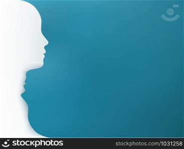 Metaphor bipolar disorder mind mental. Double face. Split personality. Mood disorder. Dual personality concept. Head silhouette on blue background