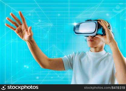 Metaverse Digital Cyber Technology, Woman with Virtual Reality Headset. 