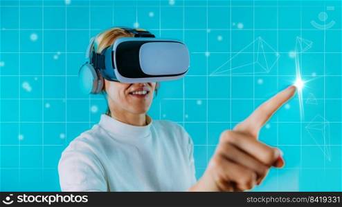 Metaverse Digital Cyber Technology, Woman with Virtual Reality Headset. 