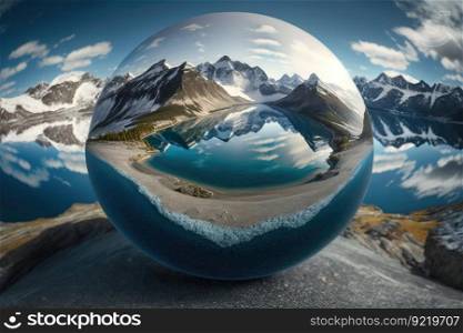 Metaverse in the virtual world. Travel with modern technology. The glass ball is a window to another world. AI generated.. Metaverse in the virtual world. Travel with modern technology. AI generated.
