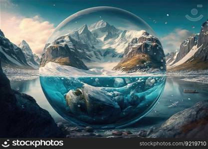Metaverse in the virtual world. Travel with modern technology. The glass ball is a window to another world. AI generated.. Metaverse in the virtual world. Travel with modern technology. AI generated.