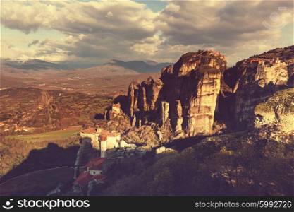 Meteora monasteries in Greece. Instagram filter.