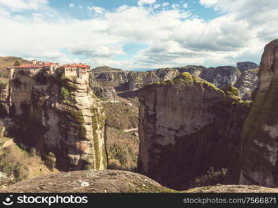 Meteora monasteries in Greece. Instagram filter.