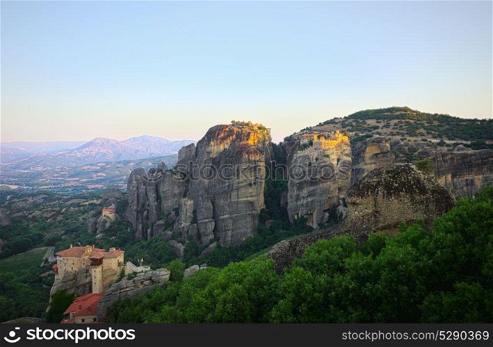Meteora mountains at early morning on summer