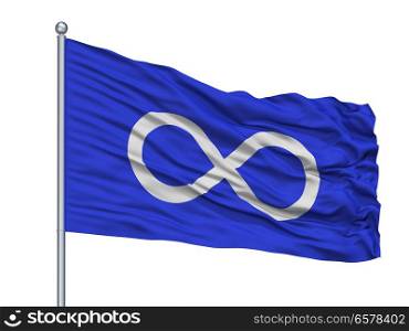 Metis Blue Indian Flag On Flagpole, Isolated On White Background. Metis Blue Indian Flag On Flagpole, Isolated On White