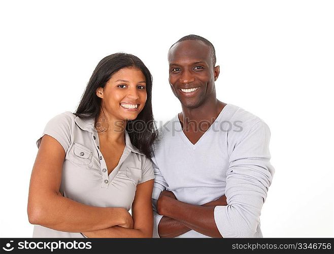 Metis couple standing on white background
