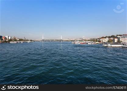 Metro bridge through Golden Horn in Istanbul, Turkey