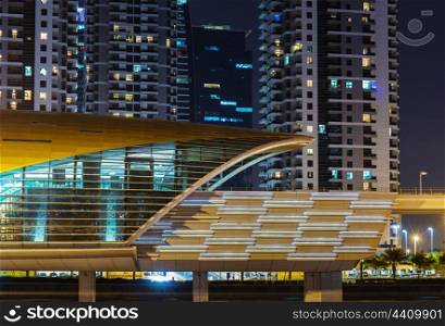 Metro subway station at night in Dubai United Arab Emirates