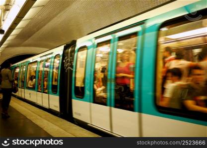 Metro train in Paris underground