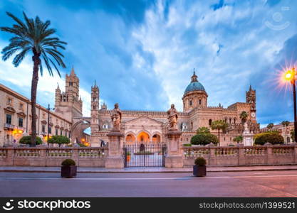 Metropolitan Cathedral of the Assumption of Virgin Mary in Palermo in the morning, Sicily, Italy. Palermo cathedral, Sicily, Italy