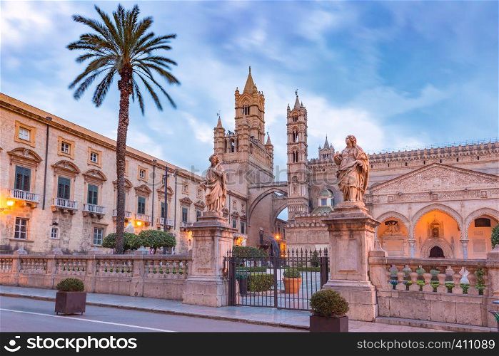 Metropolitan Cathedral of the Assumption of Virgin Mary in Palermo in the morning, Sicily, Italy. Palermo cathedral, Sicily, Italy