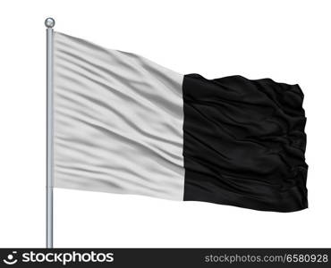 Metz City Flag On Flagpole, Country France, Isolated On White Background. Metz City Flag On Flagpole, France, Isolated On White Background