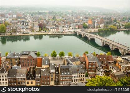 Meuse river with Jambes bridge and city panorama, Namur, Wallonia, Belgium