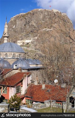 Mevlana mosque and castle on the top of hill, Afyon, Turkey