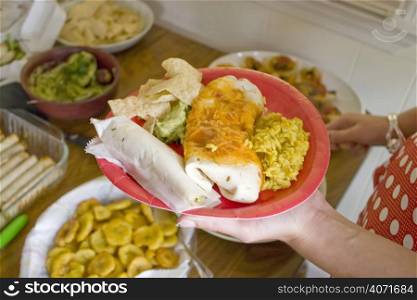Mexican buffet with food plate