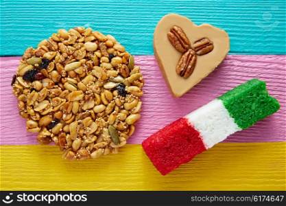 Mexican candy sweets Palanqueta cajeta heart and coconut flag