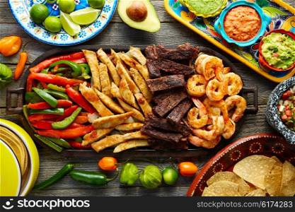 Mexican combo beef and chicken fajitas with shrimp