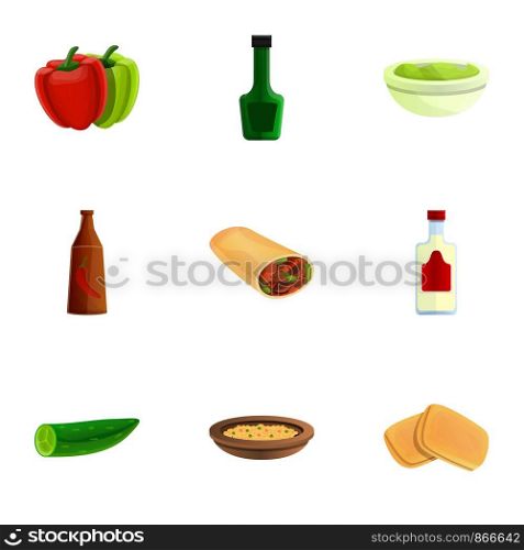 Mexican food icon set. Cartoon set of 9 mexican food vector icons for web design isolated on white background. Mexican food icon set, cartoon style