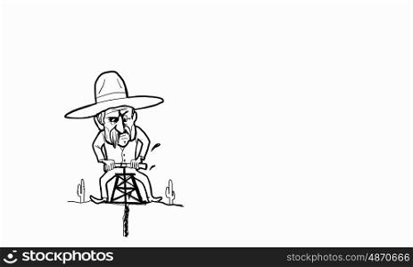 Mexican guy. Caricature image of mexican guy drilling soil