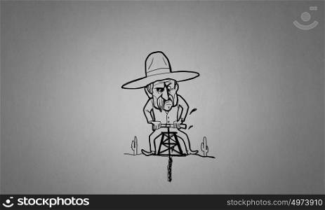 Mexican guy. Caricature image of mexican guy drilling soil