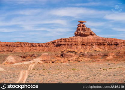 mexican hat rock monument landscape on sunny day