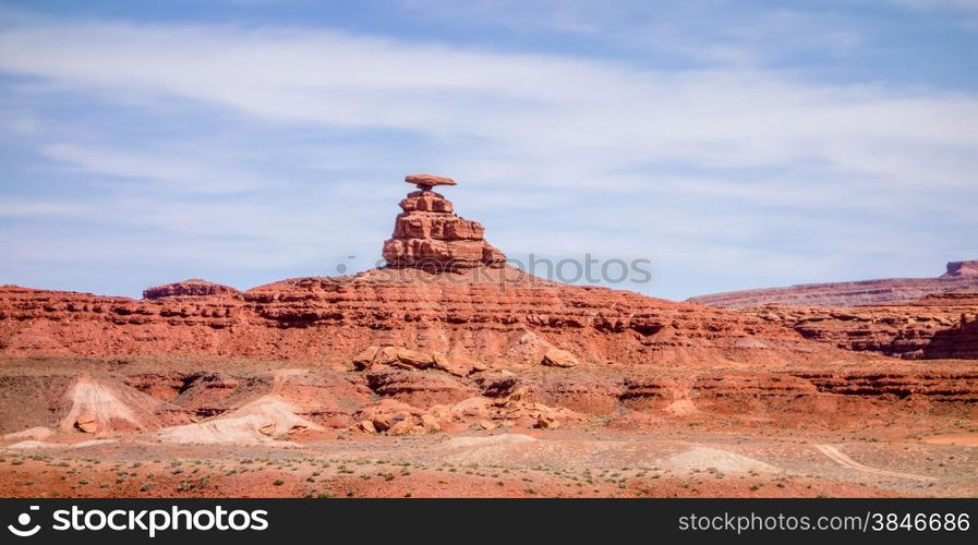 mexican hat rock monument landscape on sunny day