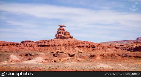 mexican hat rock monument landscape on sunny day