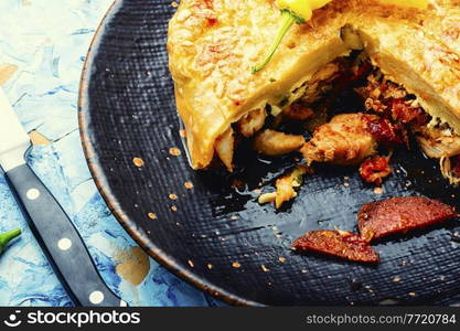 Mexican meat pie with sausage and chicken. Meat pie.. Sausage and chicken pie