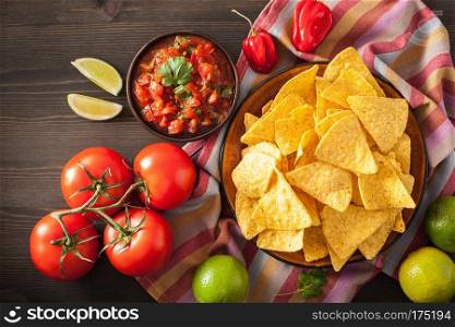 mexican salsa dip and nachos tortilla chips