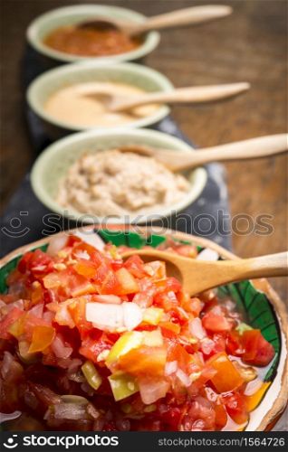 Mexican style dips and sauce salsa